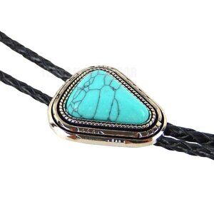 Teardrop Natural Turquoise Stone Bolo Tie 40 Inch Adjustable Real Leather Cord